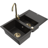 Mexen Gaspar granitový dřez 1,5-komorový s odkapávačem a kuchyňskou baterií Telma, černý/zlatý - 6507-75-670200-50
