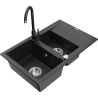 Mexen Gaspar žulový dřez 1,5-komorový s odkapávačem a kuchyňskou baterií Telma, černý/zlatý - 6507-75-670200-70