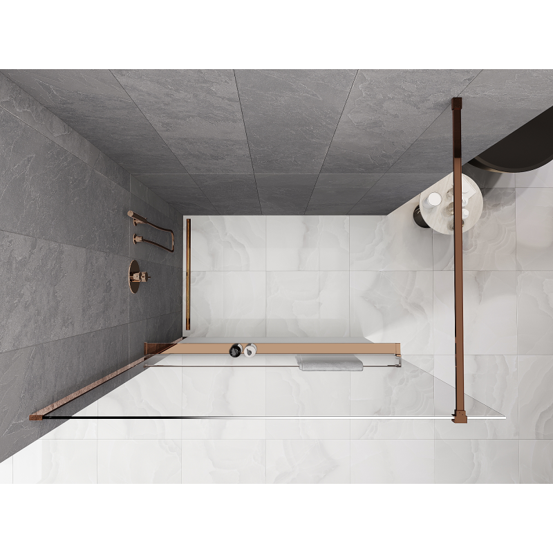 Mexen Kioto+ sprchová stěna s policí Walk-in 90 x 200 cm, ombre bílá 8 mm, růžové zlato - 800-090-121-60-86