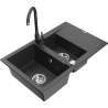 Mexen Gaspar dřez granitový 1,5-komorový s odkapem a kuchyňskou baterií Telma, černý kropenatý - 6507-76-670200-76