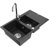 Mexen Gaspar granitový dřez 1,5-komorový s odkapávačem a kuchyňskou baterií Telma, černý - 6507-77-670200-00
