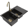 Mexen Gaspar granitový dřez 1,5-komorový s odkapávačem a kuchyňskou baterií Telma, černý - 6507-77-670200-50