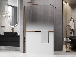 Mexen Kioto+ sprchová stěna s policí Walk-in 150 x 200 cm, ombre bílá 8 mm, růžové zlato - 800-150-121-60-86
