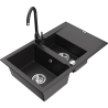 Mexen Gaspar kuchyňský dřez z granitu 1,5-komorový s odkapávačem a kuchyňská baterie Telma, černá - 6507-77-670200-70