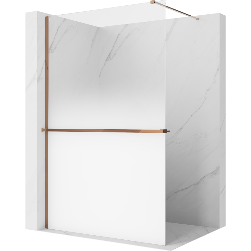 Mexen Kioto+ sprchová stěna s policí Walk-in 150 x 200 cm, ombre bílá 8 mm, růžové zlato - 800-150-121-60-86