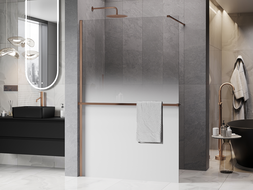 Mexen Kioto+ sprchová stěna s policí Walk-in 70 x 200 cm, bílý ombre 8 mm, kartáčovaná měď - 800-070-121-65-86