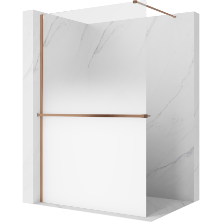 Mexen Kioto+ sprchová stěna s poličkou Walk-in 90 x 200 cm, bílá ombre 8 mm, kartáčovaná měď - 800-090-121-65-86
