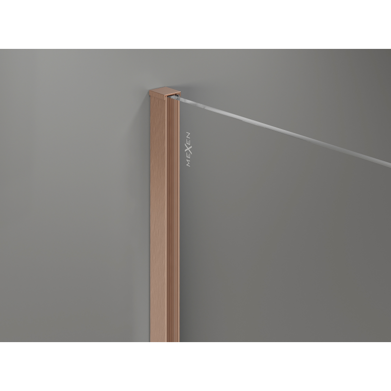 Mexen Kioto+ sprchová stěna s poličkou Walk-in 90 x 200 cm, bílá ombre 8 mm, kartáčovaná měď - 800-090-121-65-86