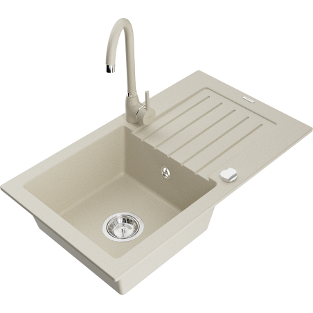 Mexen Pablo granitový dřez 1-komorový s odkapávačem a kuchyňskou baterií Telma, béžový - 6510-69-670200-69