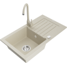 Mexen Pablo granitový dřez 1-komorový s odkapávačem a kuchyňskou baterií Telma, béžový - 6510-69-670200-69