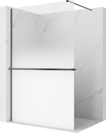 Mexen Kioto+ sprchová stěna s policí Walk-in 130 x 200 cm, bílá ombre 8 mm, kartáčovaná šedá puška