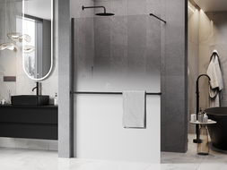 Mexen Kioto+ sprchová stěna s policí Walk-in 90 x 200 cm, ombre bílá 8 mm, černá - 800-090-121-70-86