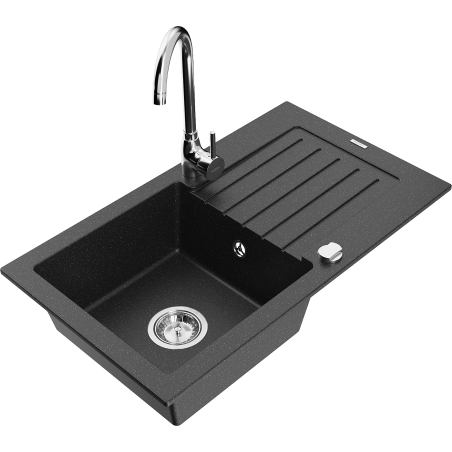Mexen Pablo granitový dřez 1-komorový s odkapávačem a kuchyňskou baterií Telma, černý/stříbrný - 6510-73-670200-00