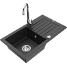Mexen Pablo granitový dřez 1-komorový s odkapávačem a kuchyňskou baterií Telma, černý/stříbrný - 6510-73-670200-00
