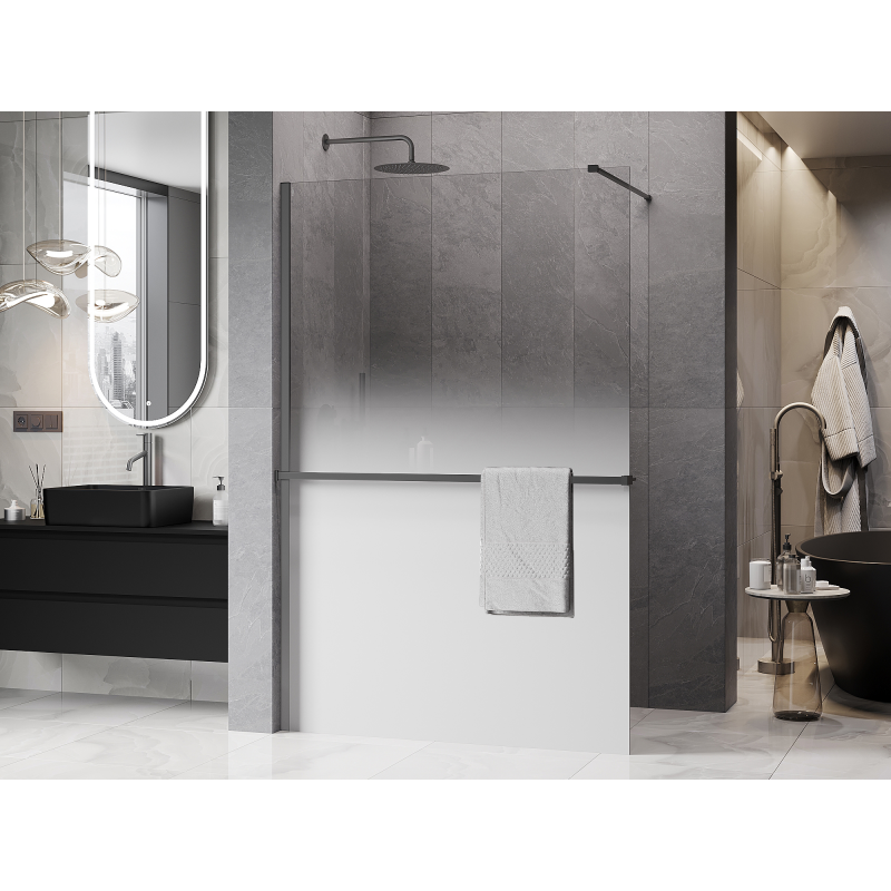 Mexen Kioto+ sprchová stěna s policí Walk-in 150 x 200 cm, bílá ombré 8 mm, gun metal - 800-150-121-95-86