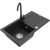 Mexen Pablo granitový kuchyňský dřez 1-komorový s odkapávačem a kuchyňskou baterií Telma, černý/stříbrný - 6510-73-670200-70