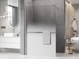 Mexen Kioto+ sprchová stěna s poličkou Walk-in 70 x 200 cm, ombre bílá 8 mm, kartáčovaný nikl - 800-070-121-97-86