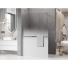 Mexen Kioto+ sprchová stěna s poličkou Walk-in 90 x 200 cm, bílá ombre 8 mm, kartáčovaný nikl - 800-090-121-97-86