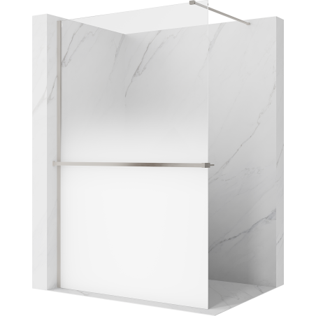 Mexen Kioto+ sprchová stěna s poličkou Walk-in 90 x 200 cm, bílá ombre 8 mm, kartáčovaný nikl - 800-090-121-97-86