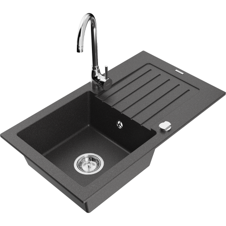 Mexen Pablo žulový kuchyňský dřez 1-komorový s odkapávačem a kuchyňská baterie Telma, černý skvrnitý - 6510-76-670200-00