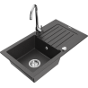 Mexen Pablo žulový kuchyňský dřez 1-komorový s odkapávačem a kuchyňská baterie Telma, černý skvrnitý - 6510-76-670200-00