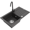 Mexen Pablo granitový dřez jednodřez s odkapávačem a kuchyňskou baterií Telma, černý s tečkami - 6510-76-670200-76