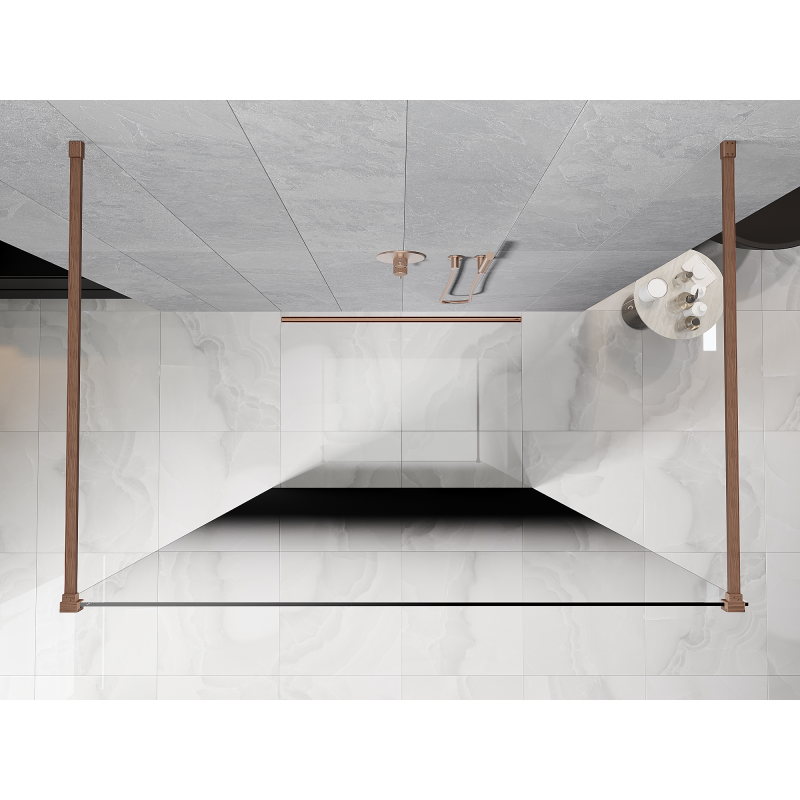Mexen Kioto volně stojící sprchová zástěna 100 x 200 cm, černá ombre 8 mm, kartáčovaná měď - 800-100-002-65-76