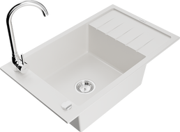 Mexen Elias granitový dřez 1-komorový s odkapávačem a kuchyňskou baterií Telma, bílý - 6511-20-670200-00