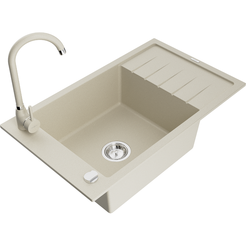 Mexen Elias granitový dřez 1-komorový s odkapávačem a kuchyňskou baterií Telma, béžový - 6511-69-670200-69