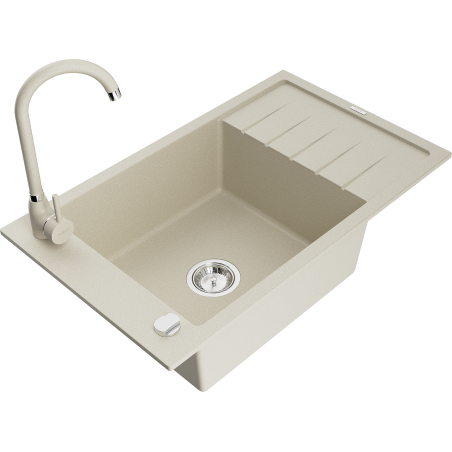 Mexen Elias granitový dřez 1-komorový s odkapávačem a kuchyňskou baterií Telma, béžový - 6511-69-670200-69