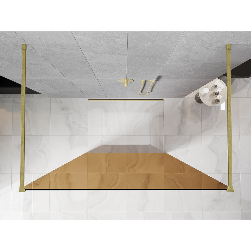 Mexen Kioto volně stojící sprchová stěna 120 x 200 cm, bronz 8 mm, zlatá kartáčovaná - 800-120-002-55-32