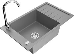 Mexen Elias granitový dřez 1-komorový s odkapávačem a kuchyňskou baterií Telma, šedý - 6511-71-670200-00