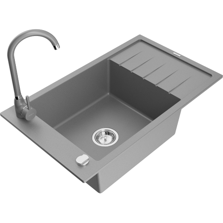 Mexen Elias granitový dřez 1-komorový s odkapávačem a kuchyňskou baterií Telma, šedý - 6511-71-670200-71
