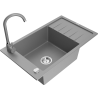 Mexen Elias granitový dřez 1-komorový s odkapávačem a kuchyňskou baterií Telma, šedý - 6511-71-670200-71