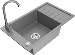 Mexen Elias granitový dřez 1-komorový s odkapávačem a kuchyňskou baterií Telma, šedý - 6511-71-670200-71