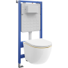 Mexen Lena sada podomítková WC rám pneumatický Tex Air Slim s WC mísou a pomalu sklopným sedátkem, bílá/zlatá