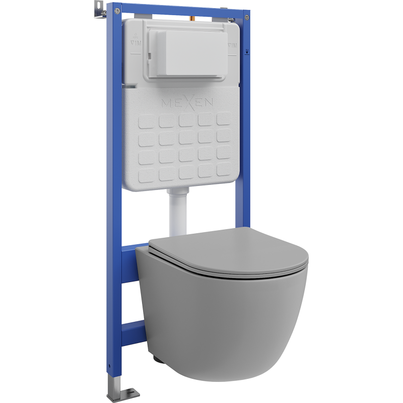 Mexen Lena podomítková WC sada pneumatický rám Tex Air Slim s WC mísou a pomalu padajícím prknem, světle šedý mat