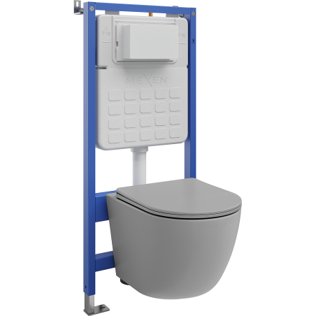 Mexen Lena podomítková WC sada pneumatický rám Tex Air Slim s WC mísou a pomalu padajícím prknem, světle šedý mat