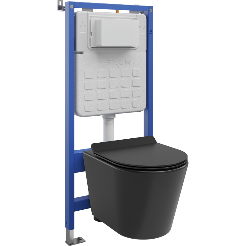 Mexen Rico podomítková sada WC rám pneumatický Tex Air Slim s WC mísou a pomalu padajícím sedátkem, černá mat