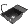 Mexen Elias granitový dřez 1-komorový s odkapávačem a kuchyňskou baterií Telma, černý tečkovaný - 6511-76-670200-76