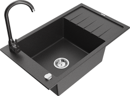 Mexen Elias granitový dřez 1-komorový s odkapávačem a kuchyňskou baterií Telma, černý tečkovaný - 6511-76-670200-76