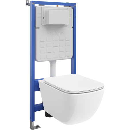 Mexen Timo podomítkový WC set Tex Air Slim s pneumatickým rámem s WC mísou Tornado a pomalu padajícím sedátkem, bílý
