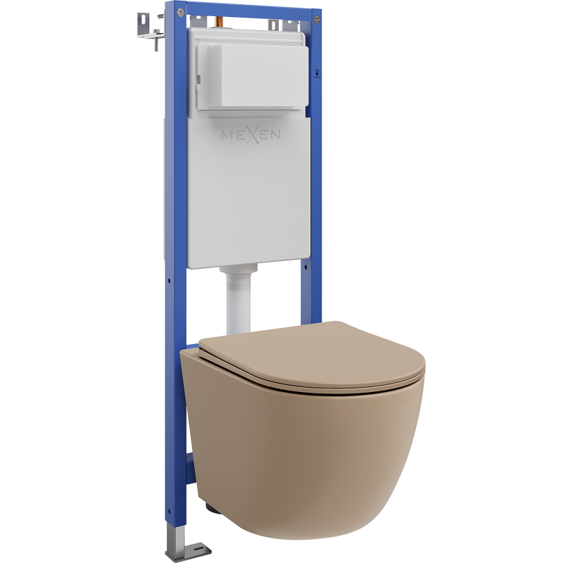 Mexen Lena vestavěná WC sada úzký rám, rohový Tex W s WC mísou a pomalu se zavírajícím sedátkem, cappuccino mat
