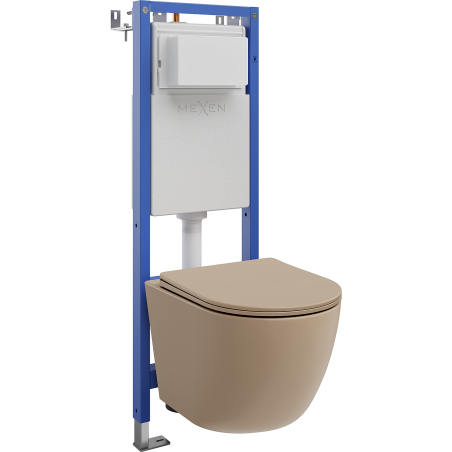 Mexen Lena vestavěná WC sada úzký rám, rohový Tex W s WC mísou a pomalu se zavírajícím sedátkem, cappuccino mat