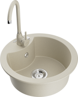 Mexen Diego granitový dřez 1-komorový s kuchyňskou baterií Telma, béžový - 6512-69-670200-69