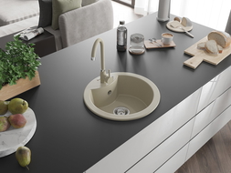 Mexen Diego granitový dřez 1-komorový s kuchyňskou baterií Telma, béžový - 6512-69-670200-69