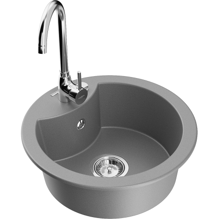 Mexen Diego granitový jednokomorový dřez s kuchyňskou baterií Telma, šedý - 6512-71-670200-00