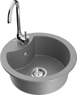 Mexen Diego granitový jednokomorový dřez s kuchyňskou baterií Telma, šedý - 6512-71-670200-00
