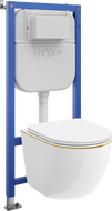 Mexen Lena podomítková sada WC Tex Air E s pneumatickým rámem, WC mísou a pomalu padajícím sedátkem, bílá/zlatá