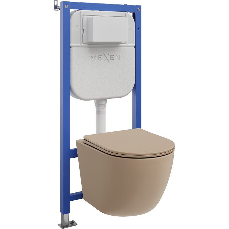 Mexen Lena podomítkový WC set Tex Air E s pneum. rámem s mísou a pomalu sklopnou deskou, cappuccino mat - 610930224064A